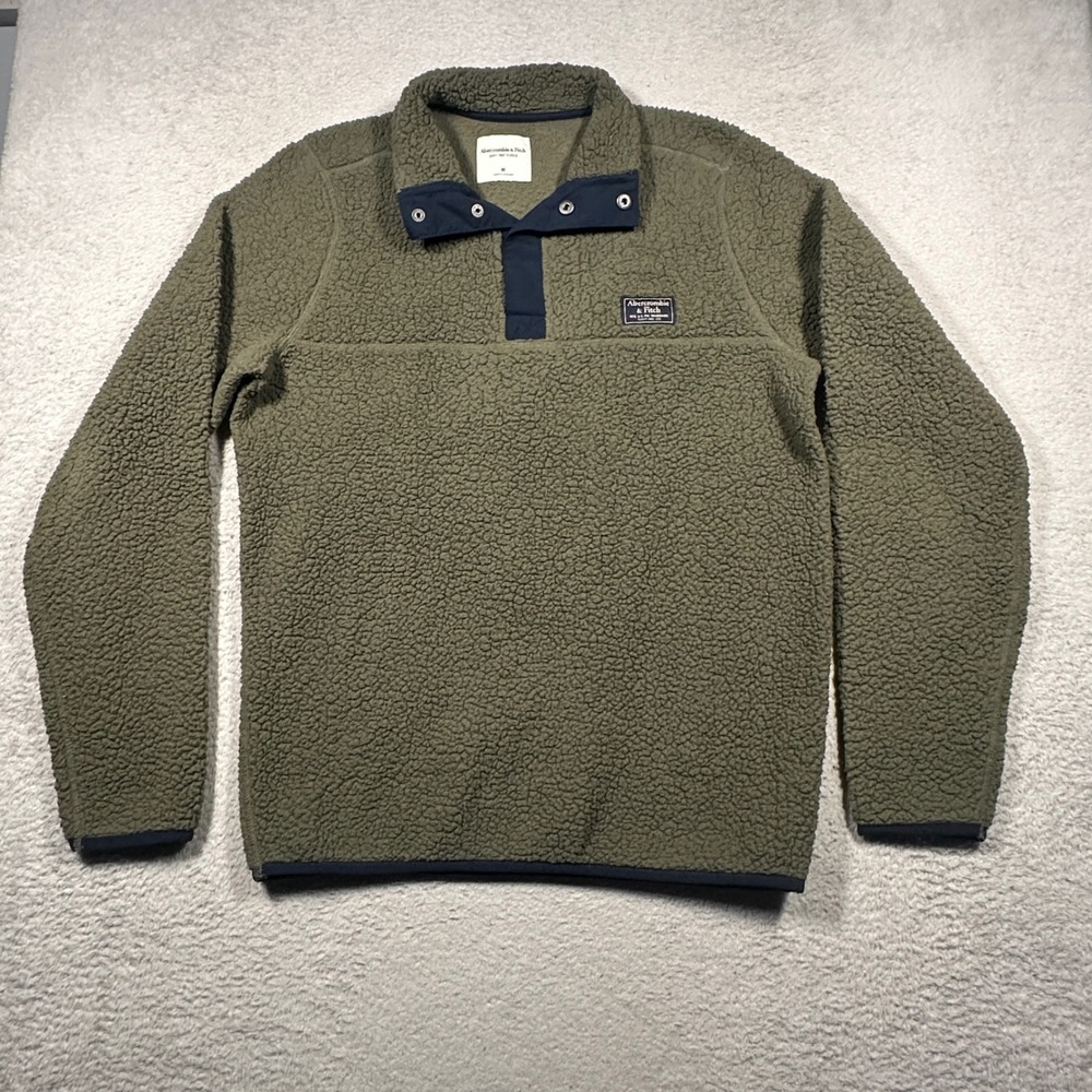 Abercrombie & Fitch Soft A&F Fleece Pullover Mens M Olive Green Sherpa 1/4 Snap